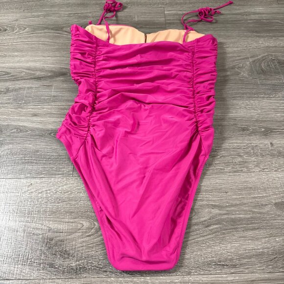 J. Crew Fuchsia Pink Ruched Tie Shoulder Sweetheart One Piece Swimsuit Size 14 - Picture 6 of 6